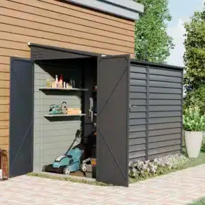 Living And Home 8.8 X 4.7 Ft Charcoal Pent Metal Garden Storage Shed Motorcycle Shed With Lockable Door Black