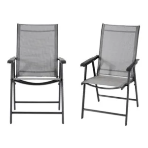 Living And Home Set Of 2 Reclining High Back Metallic Frame And Fabric Garden Folding Chairs With Armrests Black