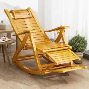 Living And Home Foldable Adjustable Bamboo Indoor And Outdoor Recliner Chair Sun Lounge Rocking Chair With Retractable Footrest