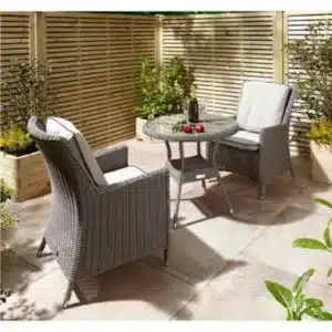 Cheshire 2 Seater Natural Stone Rattan Weave Garden Bistro Set Grey/Dark