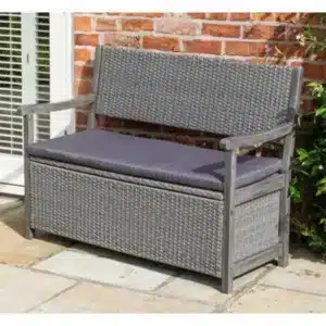 Cheshire 2 Seater Hardwood Timber Framed Rattan Weave Garden Bench - Grey