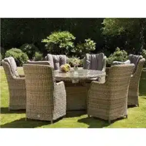 Clifton 6 Seater Garden Furniture Set - 7 Piece - Deluxe Rattan Round Comfort Dining Set - 140Cm Table + 6 Chairs Includes Cushions