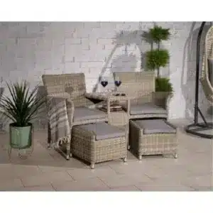 Clifton Fixed Companion - Deluxe Rattan Set With Footstools Including Cushions - Garden Furniture Beige/Grey