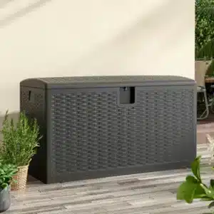 H&O Direct Rattan Garden Storage Box Outdoor Hdpe Deck Box 375L Black