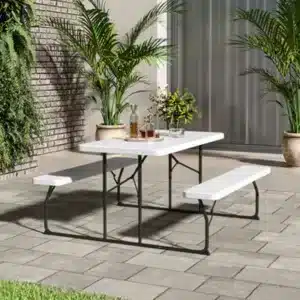 H&O Direct Foldable Picnic Table Bench Set 4 Seater Garden Table Set White