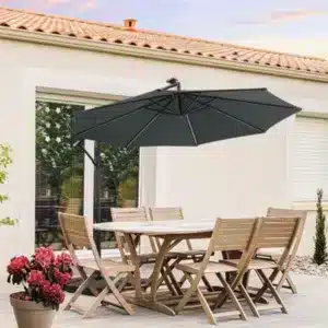 H&O Direct 3M Solar Led Cantilever Patio Umbrella Garden Parasol With Cross Base Hanging Offset Market Outdoor Sun Shade Light