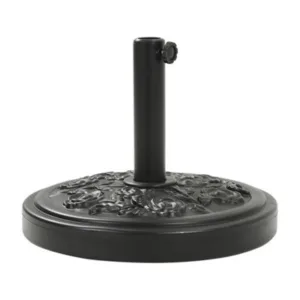 H&O Direct 20Kg Parasol Base Heavy Duty Round Cement Umbrella Stand For Outdoor Deck Garden With Flower Decorative Pattern Black