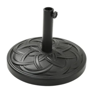 H&O Direct 20Kg Round Concrete Parasol Base Heavy Duty Umbrella Stand With Beautiful Decorative Pattern For Backyard Garden Black