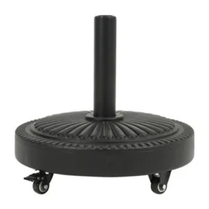 H&O Direct 25Kg Parasol Base Heavy Duty Round Cement Umbrella Stand With Wheels For Patio Deck Porch Poolside Black