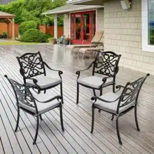 Living And Home 4Pcs Retro Aluminum Outdoor Patio Dining Armchair Bistro Chair With Cushion Black