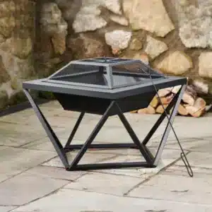 Teamson Home Outdoor Wood Burning Fire Pit, Square Metal Garden Heater, Log Burner, Includes Lid & Poker - 60 X 60 X 52 (Cm)