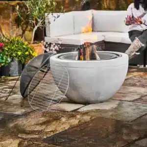 Teamson Home Outdoor Wood Burning Fire Pit, Large Concrete Garden Heater, Log Burner, Includes Lid & Poker - 76 X 76 X 58 (Cm) Light/Grey