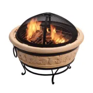 Teamson Home Hr26303aa-S Sand Wood Burning Fire Pit Inc Poker, Grill, Lid