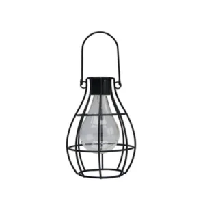 B&Q Glass & Metal Solar-Powered Outdoor Led Hanging Lantern Black