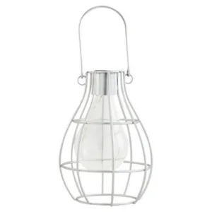 B&Q Argent Glass & Metal Effect Solar-Powered Outdoor Led Hanging Lantern Silver