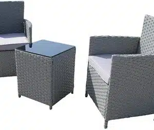 B&Q Furniture One Rattan Bistro Set Furniture 3 Pcs Patio Weave Companion Chair Table Set 2 Seater Grey